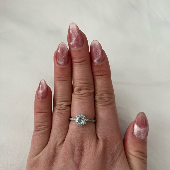 Effy 14k White Gold Aquamarine Ring With Diamonds - Picture 2 of 2